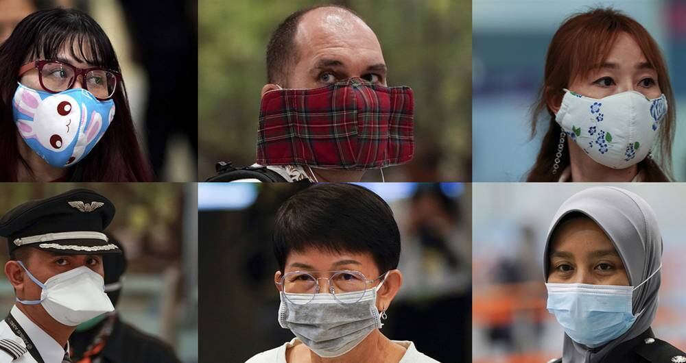 En una combinación de fotos, un grupo de personas usa diferentes máscaras mientras espera en un mostrador de inmigración en la terminal de un aeropuerto en Sepang, Malasia, el miércoles 29 de enero. Estas máscaras son escasas en algunas partes del mundo, ya que las personas intentan detener la propagación del coronavirus en China. Foto: Vincent Thian/ AP.
En una combinación de fotos, un grupo de personas usa diferentes máscaras mientras espera en un mostrador de inmigración en la terminal de un aeropuerto en Sepang, Malasia, el miércoles 29 de enero. Estas máscaras son escasas en algunas partes del mundo, ya que las personas intentan detener la propagación del coronavirus en China. Foto: Vincent Thian/ AP.
En una combinación de fotos, un grupo de personas usa diferentes máscaras mientras espera en un mostrador de inmigración en la terminal de un aeropuerto en Sepang, Malasia, el miércoles 29 de enero. Estas máscaras son escasas en algunas partes del mundo, ya que las personas intentan detener la propagación del coronavirus en China. Foto: Vincent Thian/ AP.